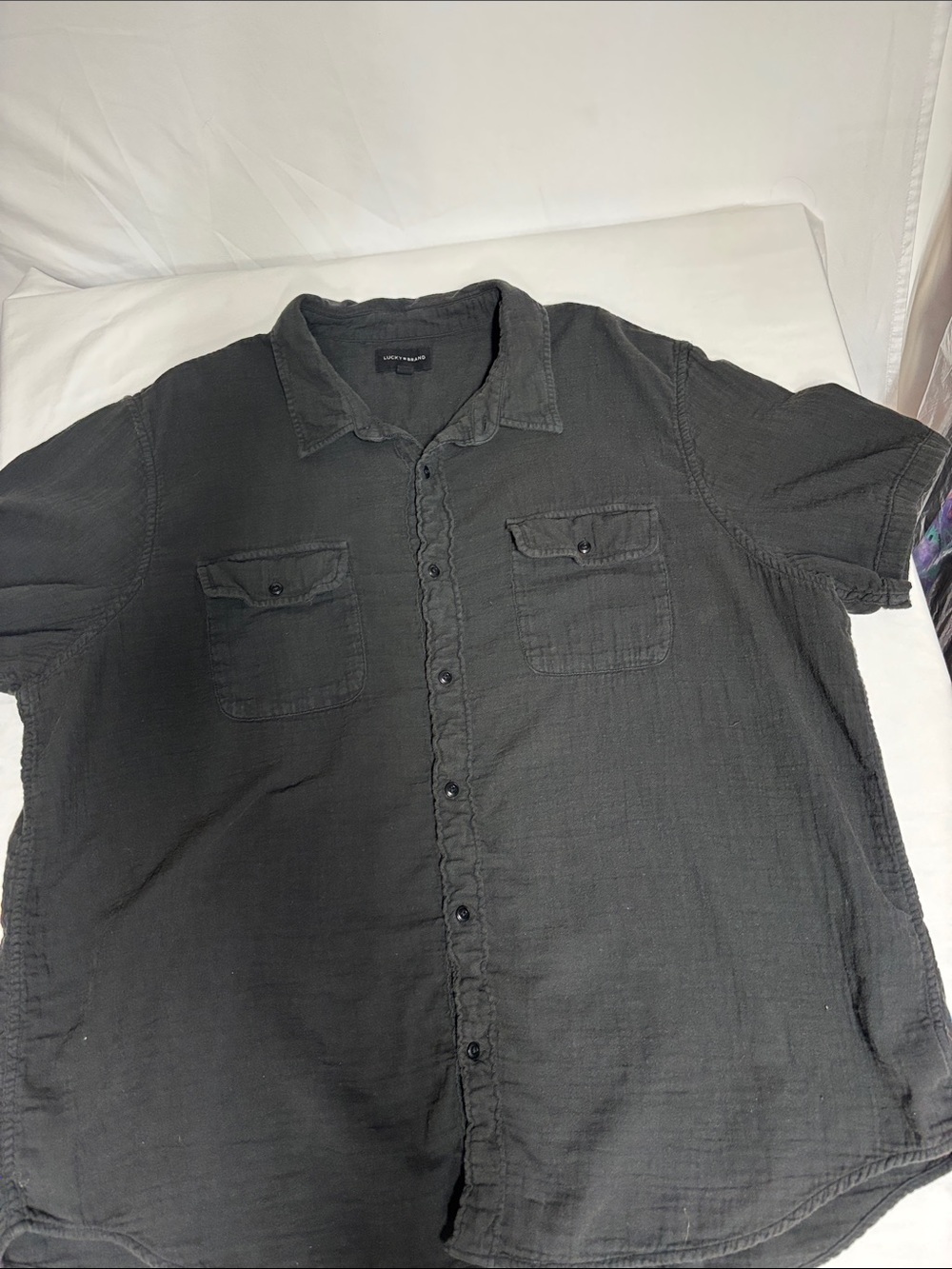 Lucky Brand Black Double Gauze Button Shirt XXL